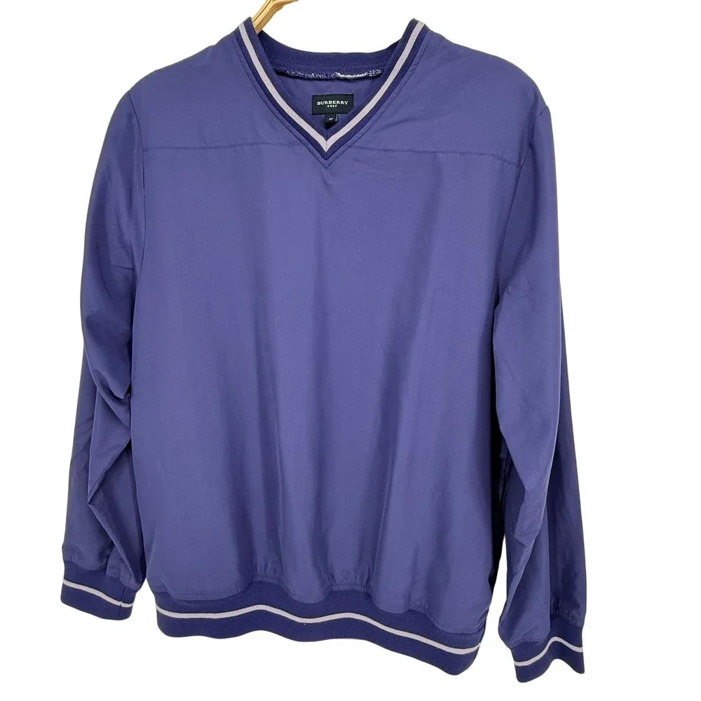 Burberry Golf Windbreaker Mens Medium Purple Excellent V-Neck Pullover Sporty